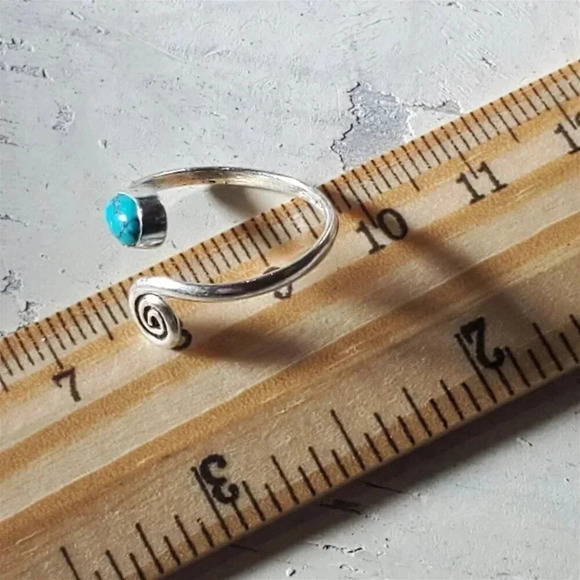 Artisan India Blue Turquoise 925 Sterling Silver Plated Gemstone Ring Adjustable - Picture 7 of 8